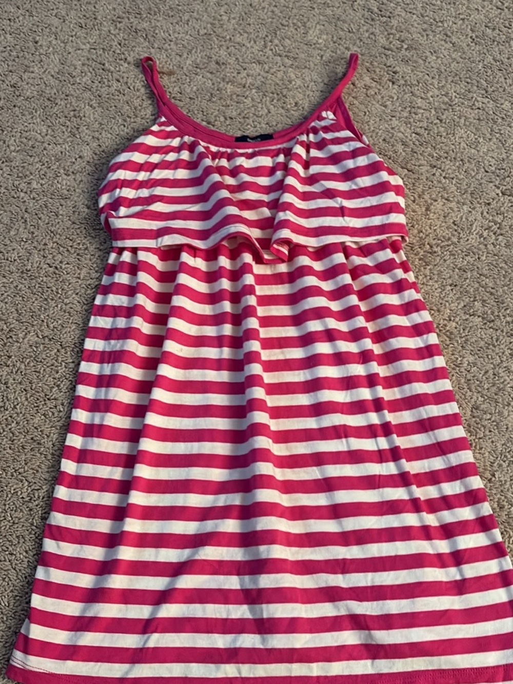 GAP Pink and White Striped Ruffle Tank Dress